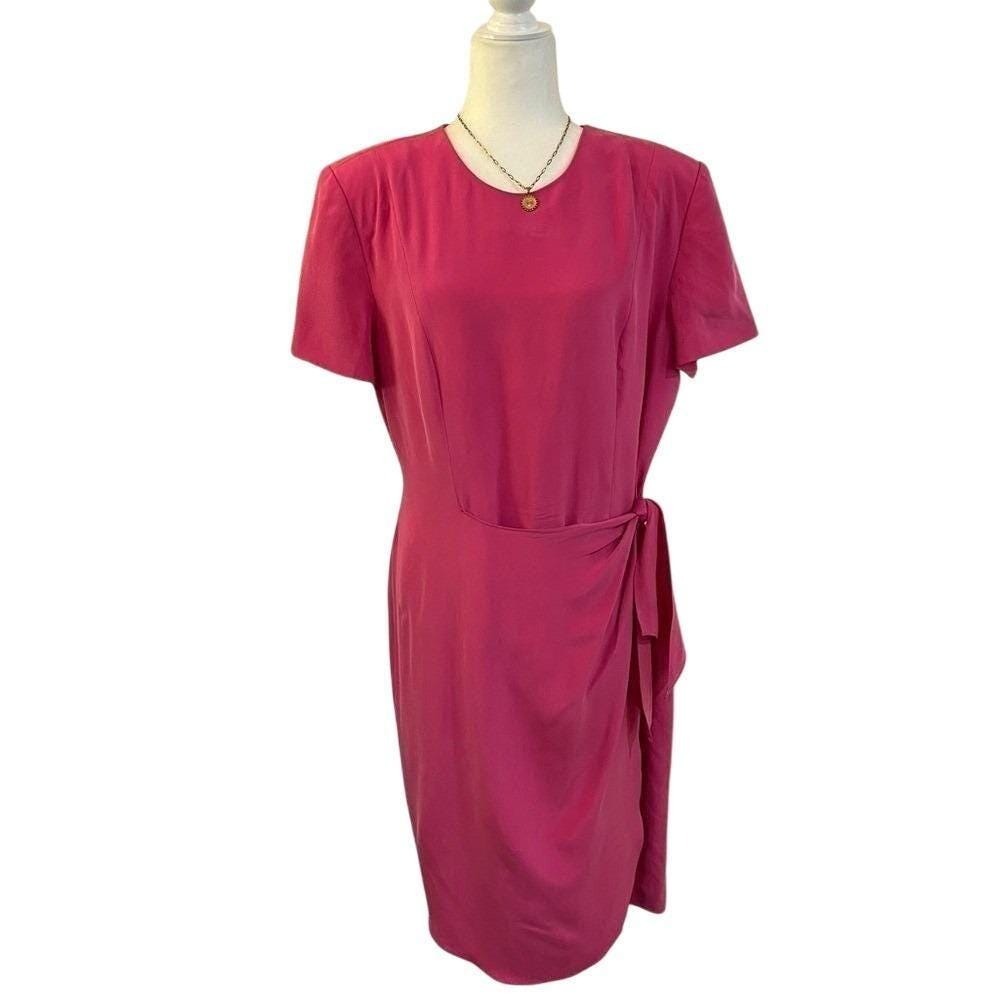 Vintage Silk Wrap Dress 90s Minimalist Bodycon Pink Cocktail Size 16